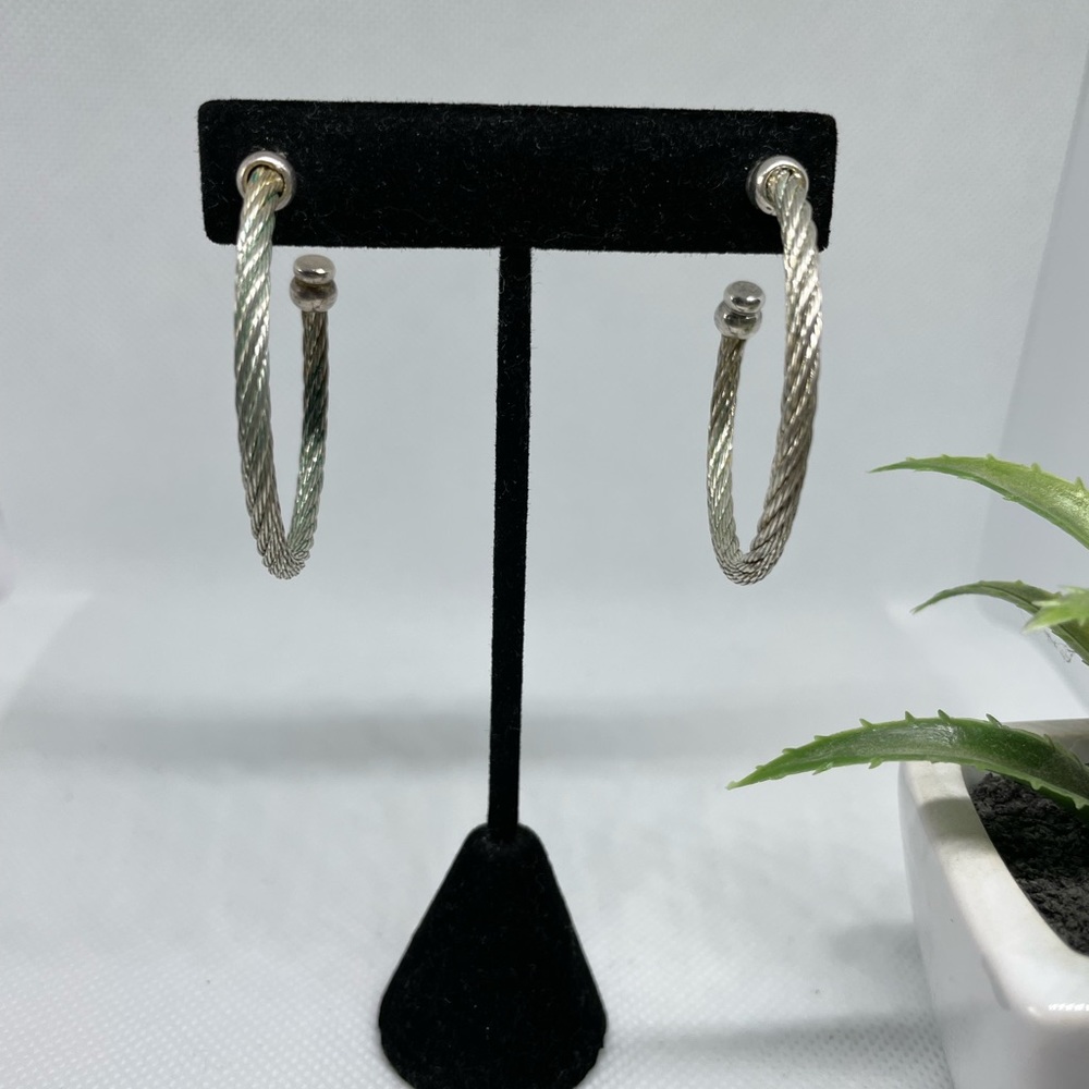 Silver tone open hoop, small star back post earrings - 4 pairs